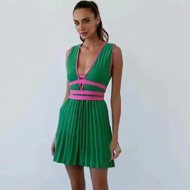 Pleated Belted Tie Mini Dresses Shein mini dresses