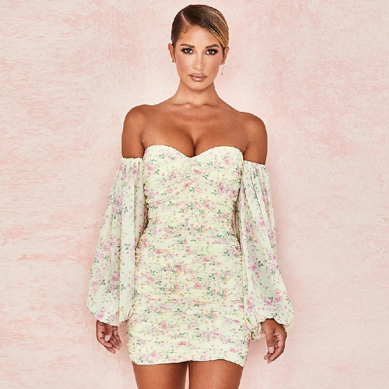 Printed Chest Bubble Sleeve Mini Dress Must-have mini dresses for this season