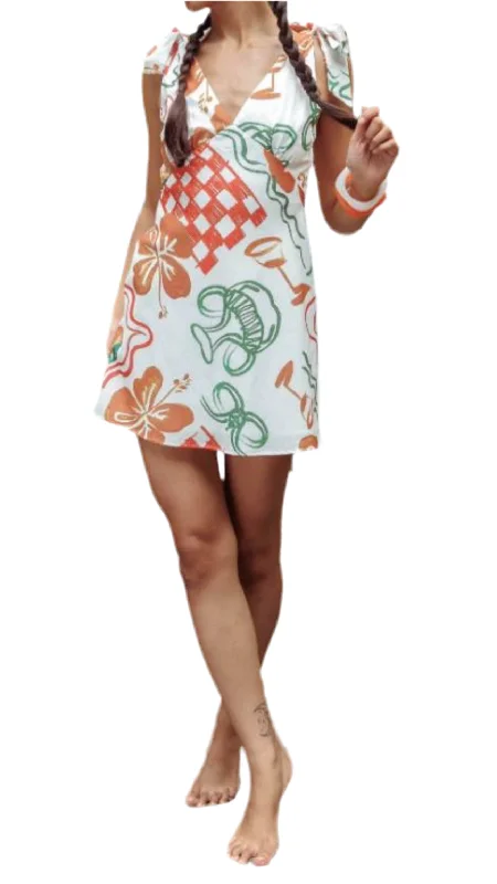 Santorini Orange/Green/White Mini Dress Cheap mini dresses