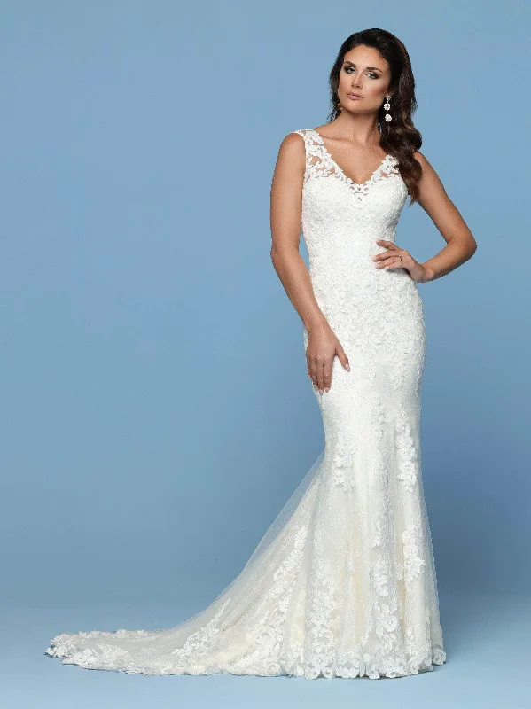 Da Vinci 50549 - Lace Appliqued Sheer Straps Bridal Gown Lace Wedding Dress