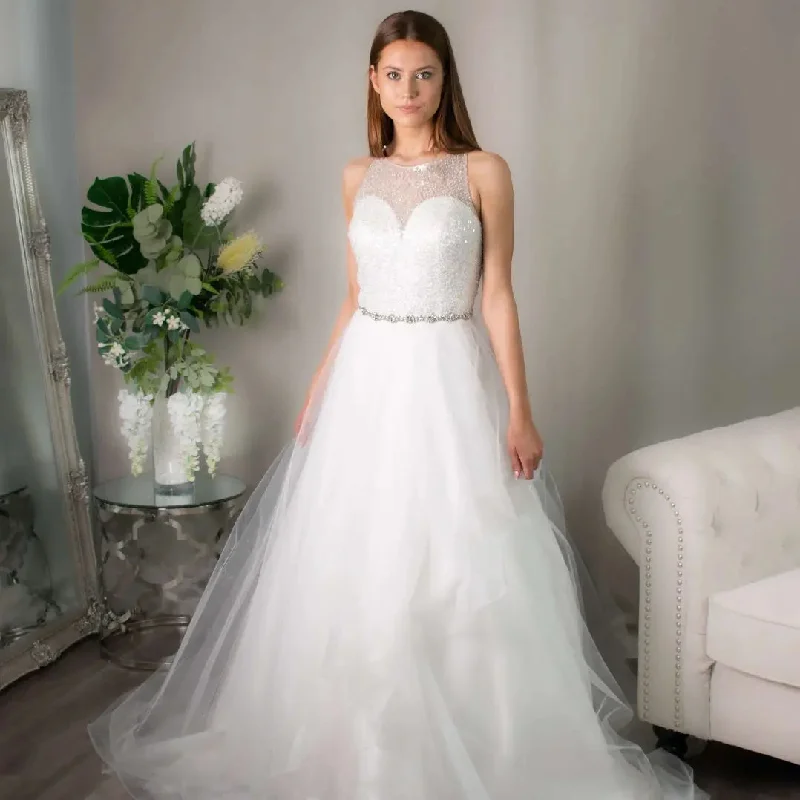 Ruth Sparkly Wedding Gown With Glittery Tiered Skirt Elegant Satin Dress