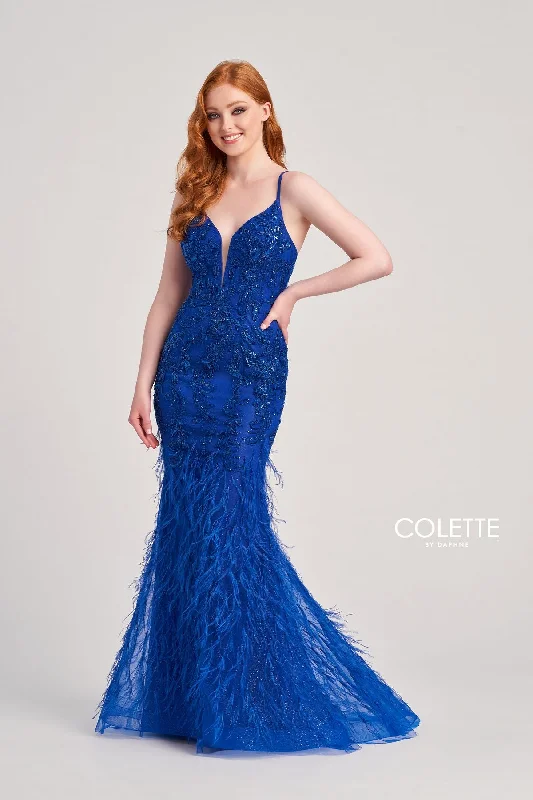 Colette CL5103 Long Formal Beaded Prom Feather Dress Minimalist maxi dresses