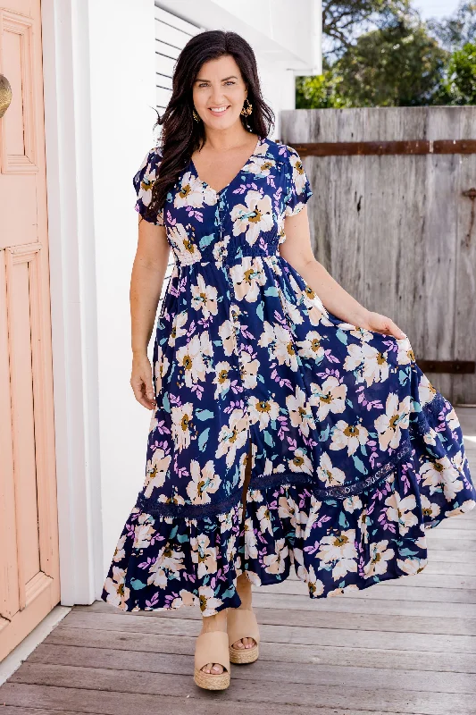 Milly Navy Floral Maxi Dress Goth maxi dresses