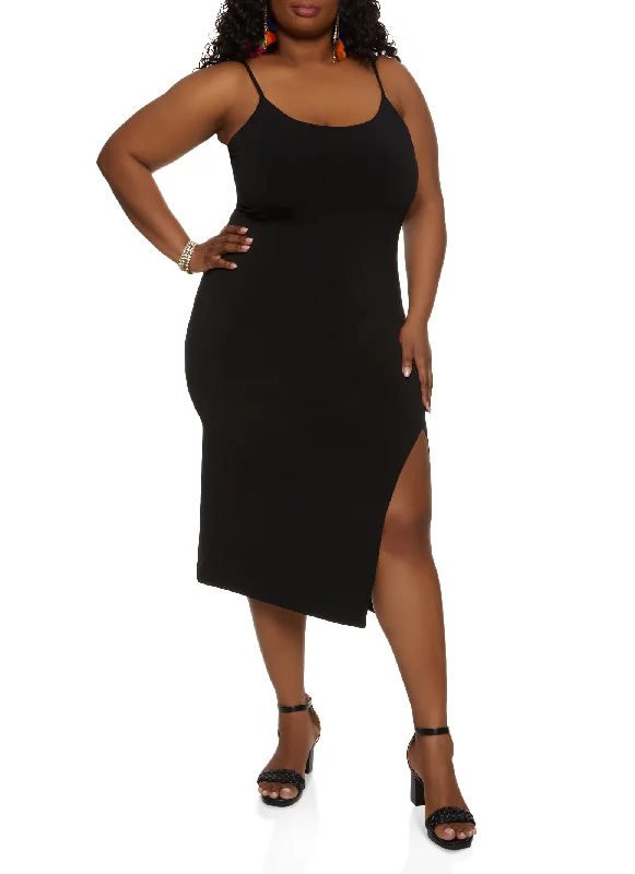 Plus Size Side Slit Cami Midi Dress Holiday midi dresses