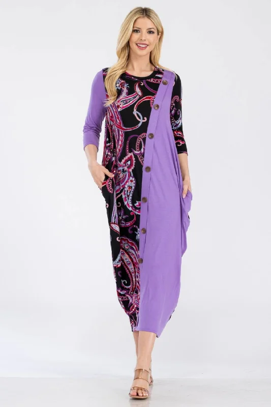 Celeste Paisley Contrast Midi Dress with Pockets Velvet midi dresses