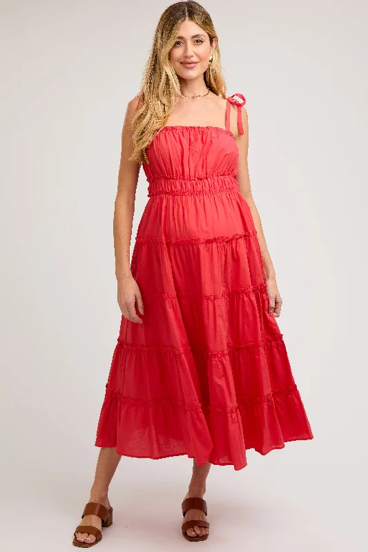 Red Tiered Tie Strap Maternity Midi Dress ASOS midi dresses