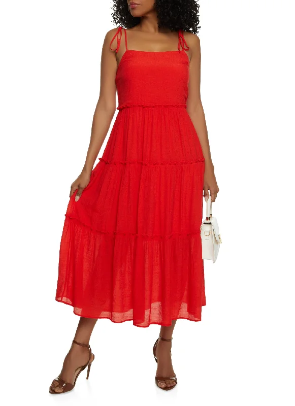 Tie Strap Tiered Midi Dress PrettyLittleThing midi dresses