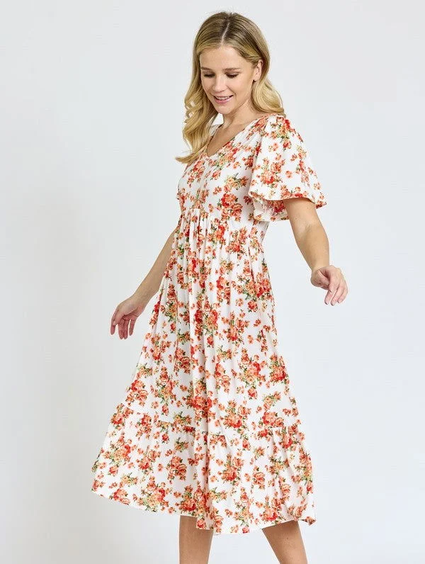 Floral Angel Sleeve Midi Dress Denim midi dresses