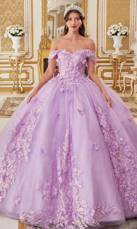 Cinderella Divine 15713 - Embellished Ballgown Featuring 3D Floral Details Floral dresses under $50