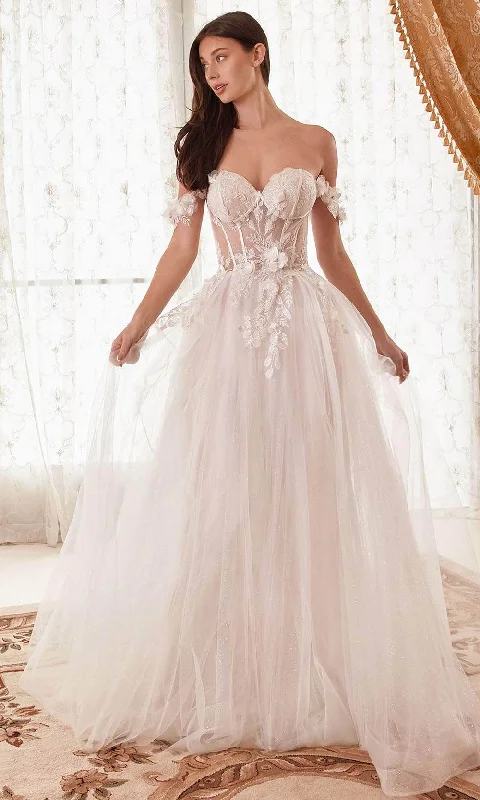 Cinderella Divine WN308 - Floral Embellished Off-Shoulder Bridal Dress High-end floral dresses