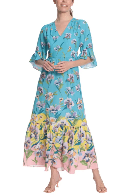 London Times T6206M - Floral Tea-Length Casual Dress Shein floral dresses