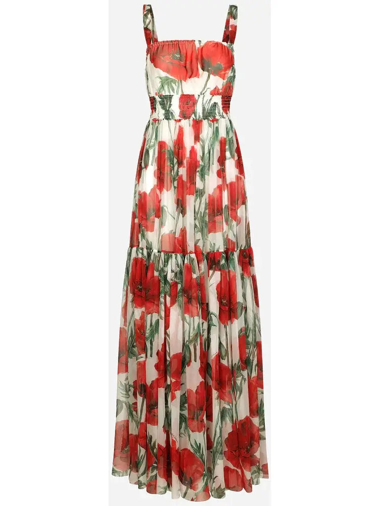 Long Poppy-Print Chiffon Dress Best floral dresses for plus size