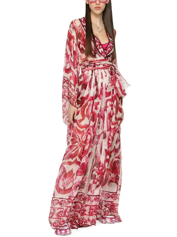 Majolica Long Chiffon Printed Dress Best floral dresses for beach vacations