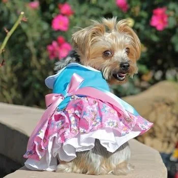 Pink and Blue Plumeria Floral Dog Dress Flowy floral dresses