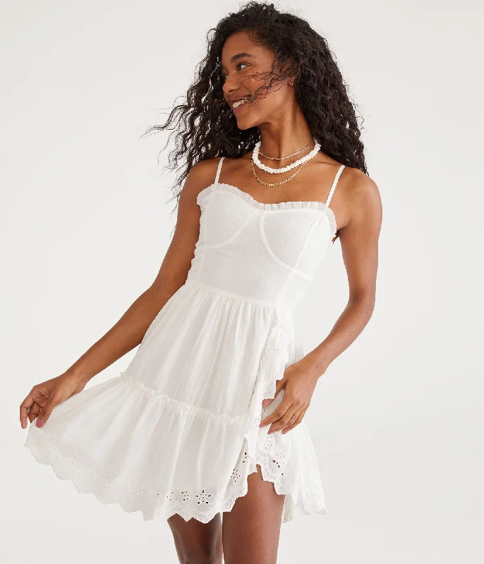 Aeropostale Solid Sweetheart Eyelet Fit & Flare Dress Open-back unclassified dresses