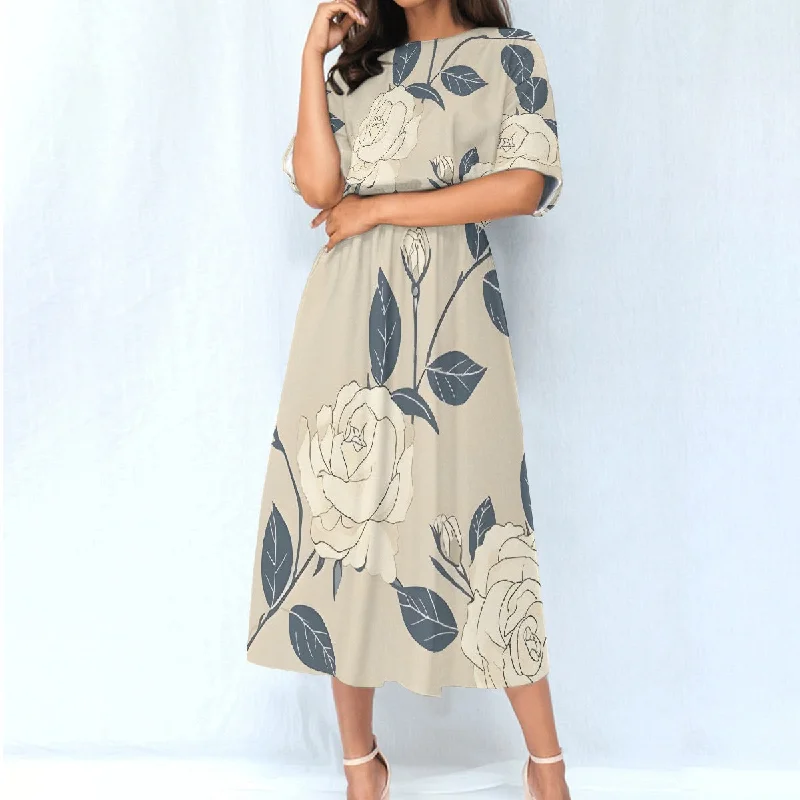 All-Over Print Women's Elastic Waist Dress Engagement unclassified dresses