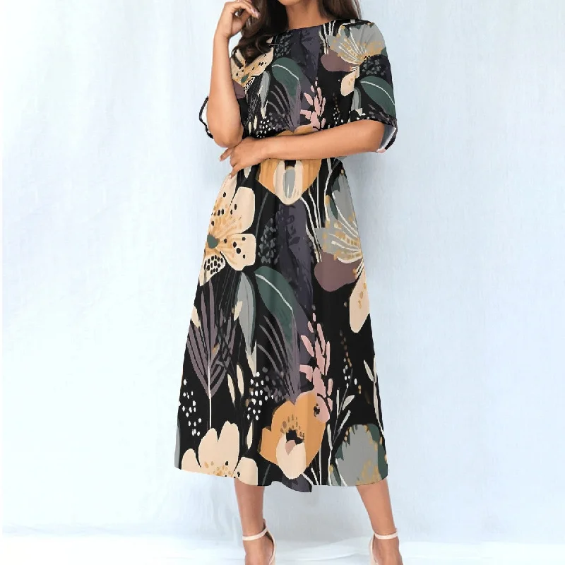 All-Over Print Women's Elastic Waist Dress Off-shoulder unclassified dresses