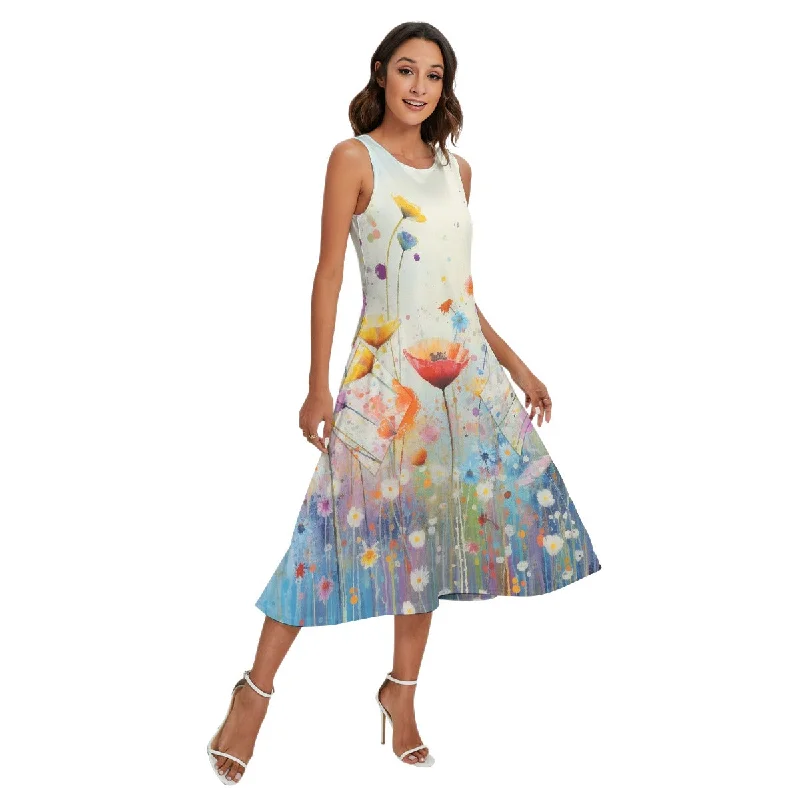 All-Over Print Women's Sleeveless Dress With Diagonal Pocket Vacation unclassified dresses