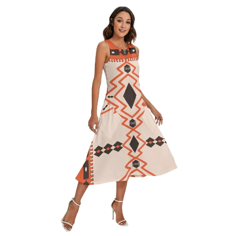 All-Over Print Women's Sleeveless Dress With Diagonal Pocket Knitted unclassified dresses