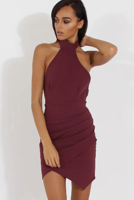 Aubergine High Neck Side Ruched Backless Dress - Tulip Petite unclassified dresses