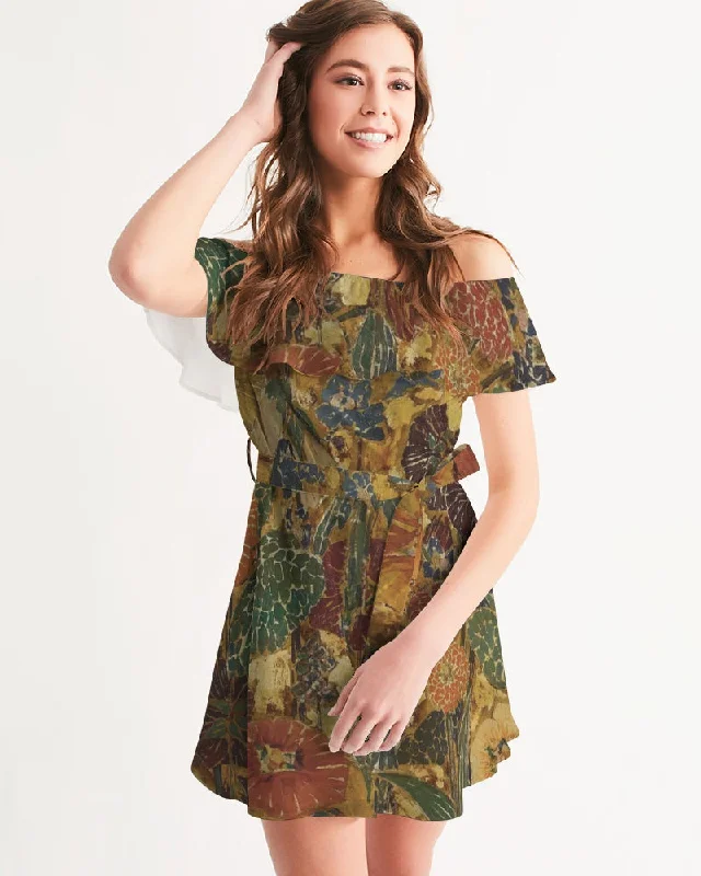 Autumn play Women's All-Over Print Off-Shoulder Dress Casual unclassified dresses