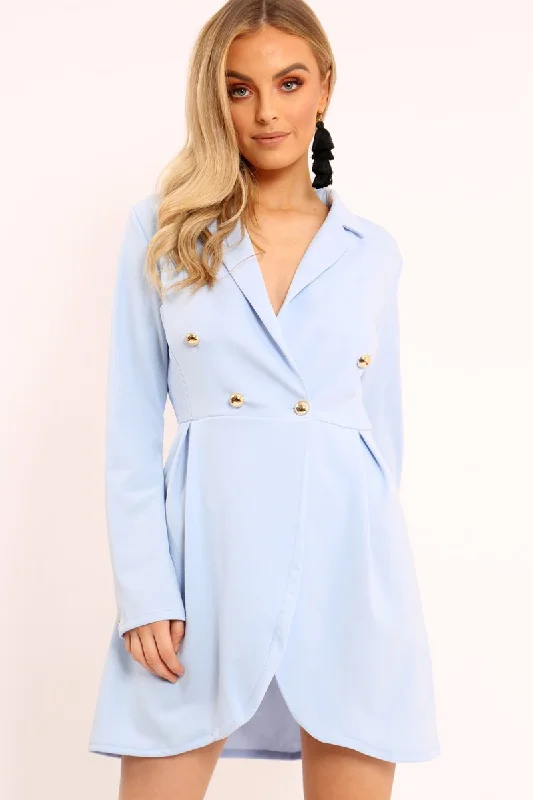 Baby Blue Button Detail Blazer Dress - Kayleigh Sexy unclassified dresses