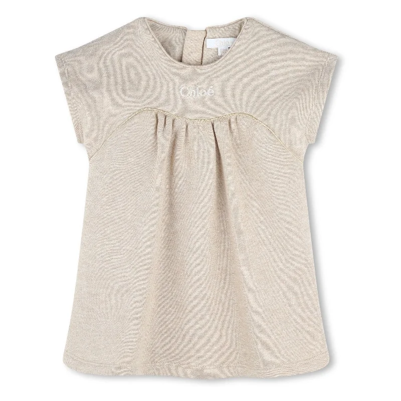 Beige Logo Embroidered Dress Metallic unclassified dresses