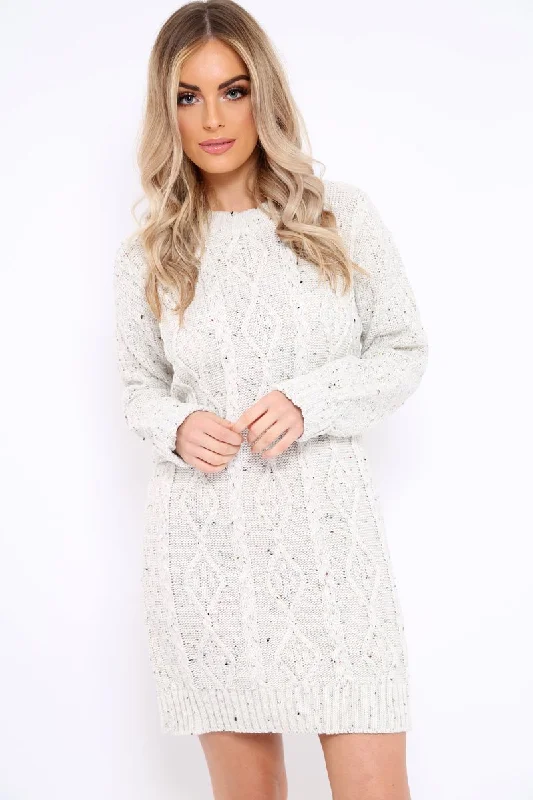 Beige With Flecks Cable Knit Jumper - Ameria Affordable unclassified dresses