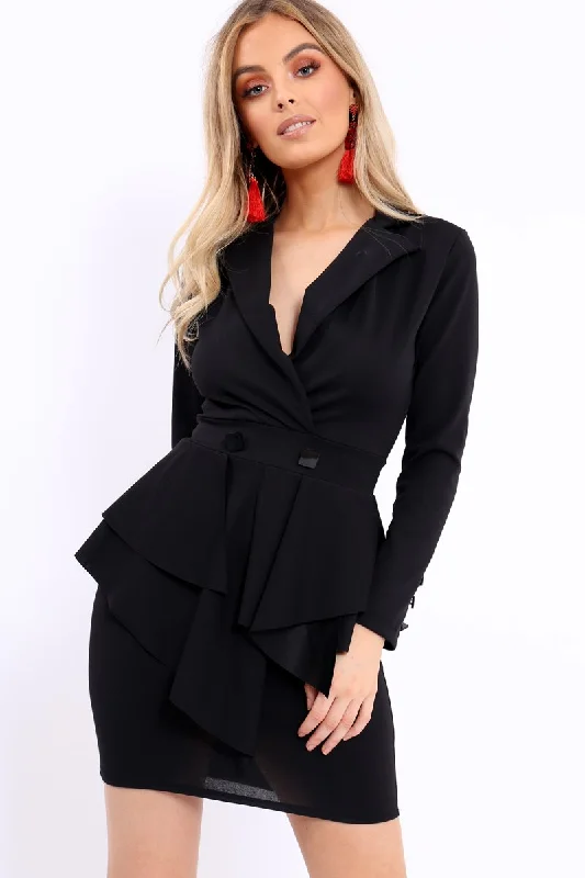 Black Asymmetrical Front Detail Fitted Blazer Dress - Audrey Gothic unclassified dresses