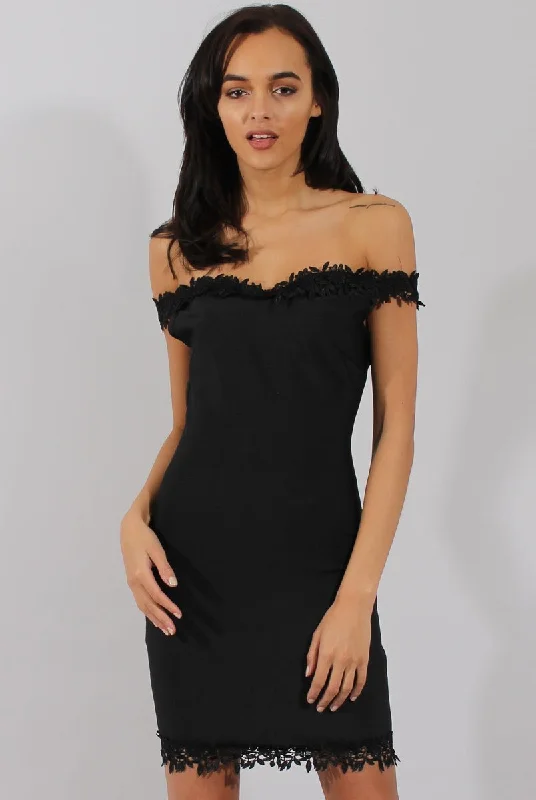 Black Bandage Bardot Crochet Trim Dress - Stasia Open-back unclassified dresses