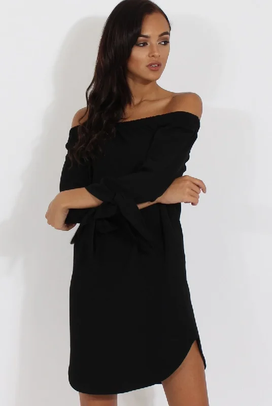 Black Bardot Tie Cuffs Dress - Whitney Luxury unclassified dresses