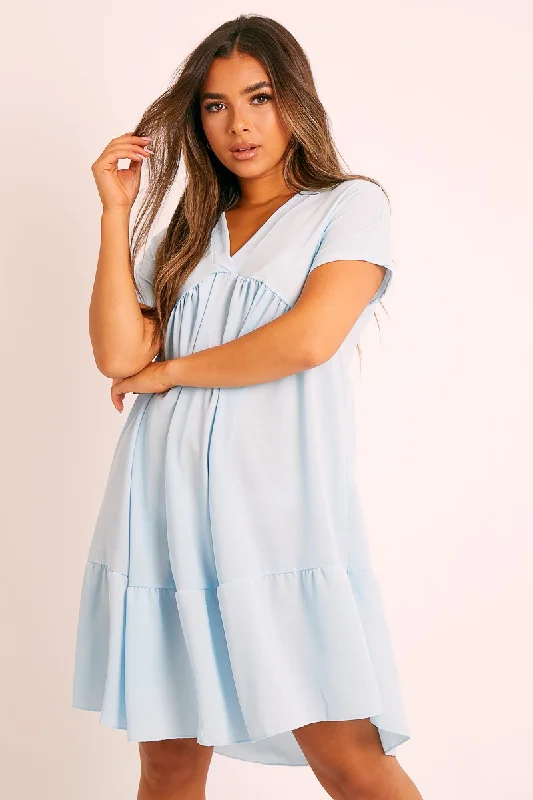 Blue Plunge Smock Dress - Cambriella Tulle unclassified dresses