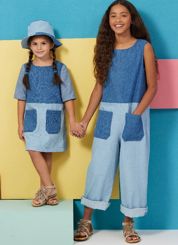 Butterick Sewing Pattern B6937 Children's and Girls' Dress, Romper and Hat in Sizes S-M-L Sleeveless unclassified dresses