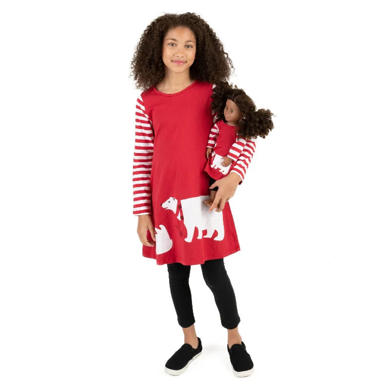 Christmas Girls and Matching Doll Cotton Dress Bear Silk unclassified dresses