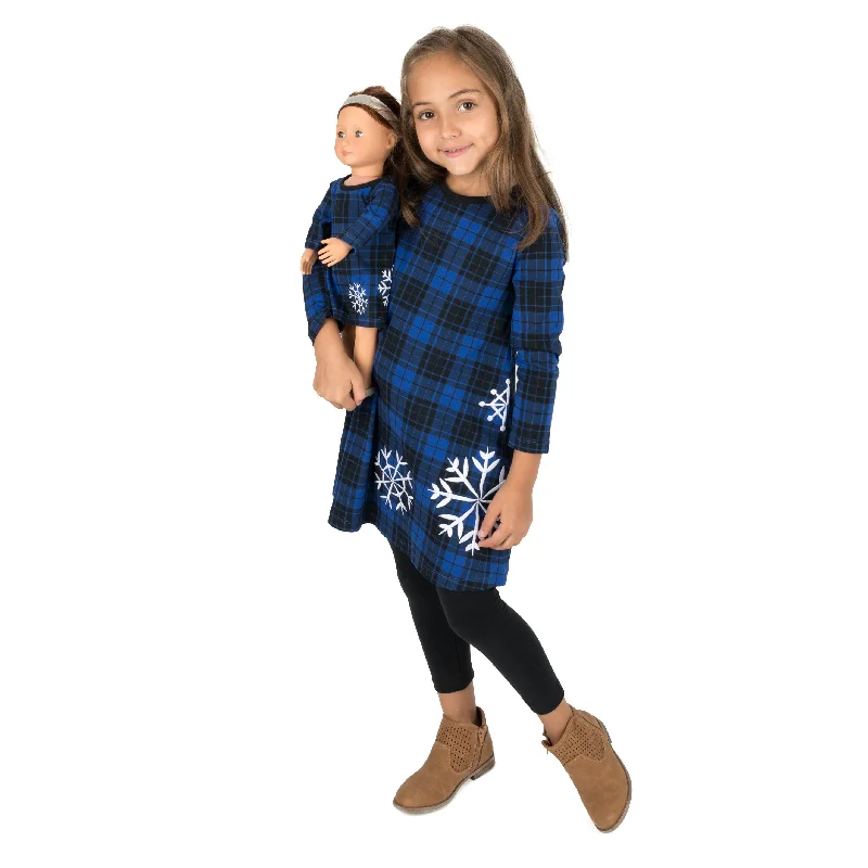 Christmas Girls and Matching Doll Cotton Dress Plaid Color block unclassified dresses