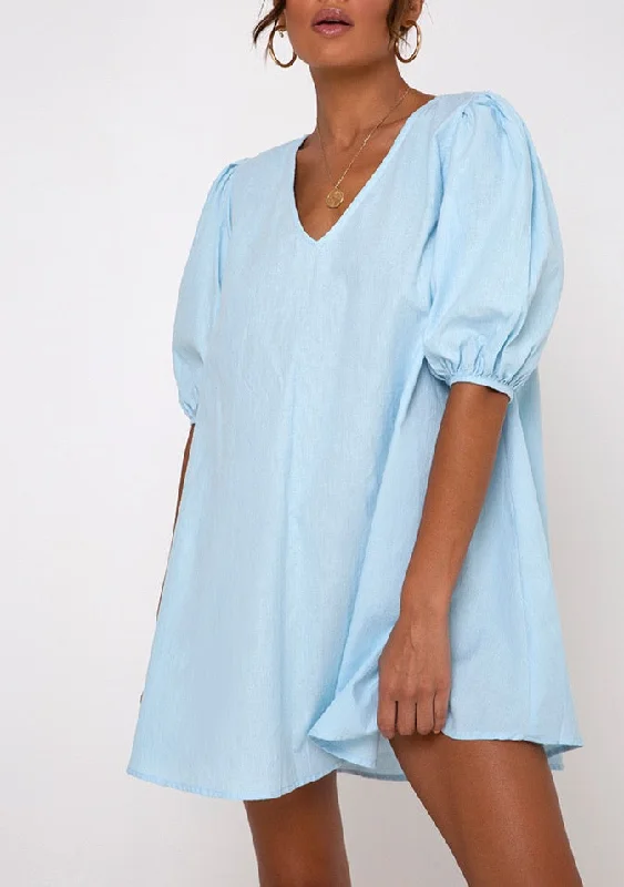 Motel Elna Babydoll Dress in Sky Blue Bright color unclassified dresses