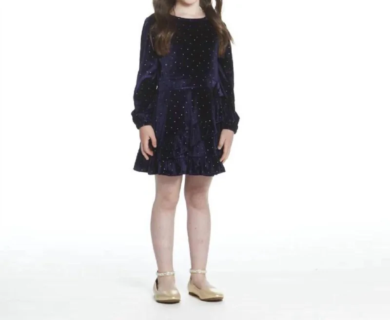 Faux Wrap Dress In Navy Velvet/silver Dots Casual unclassified dresses