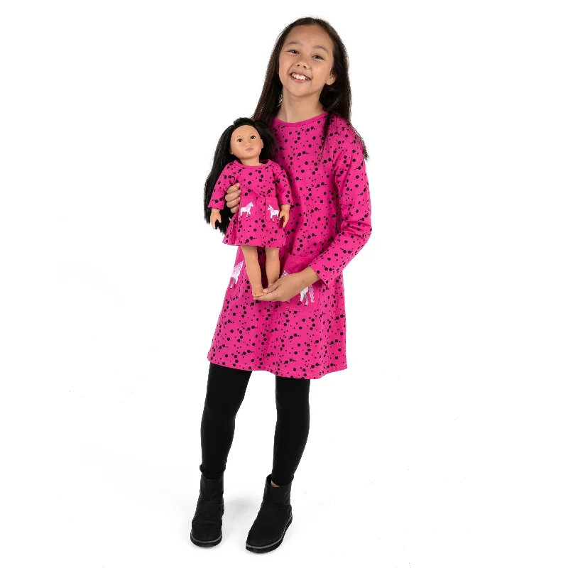 Girls and Matching Doll Cotton Dress Dots with Pocket Printed unclassified dresses