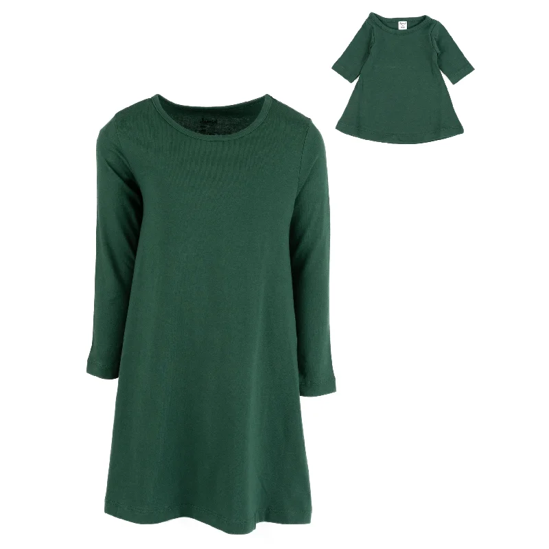 Girls and Matching Doll Cotton Dress Solid Green Casual chic unclassified dresses