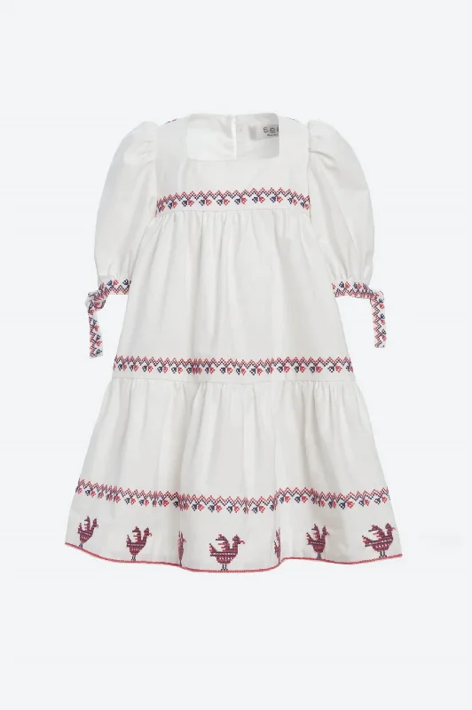 Girl's Beena Embroidery Puff Sleeve Dress In Taupe Unique unclassified dresses