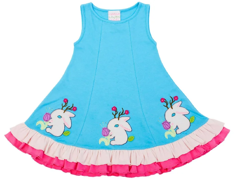 Girl's Bunny Embroidery Dress In Jackalope Bunny Trendy new unclassified dresses