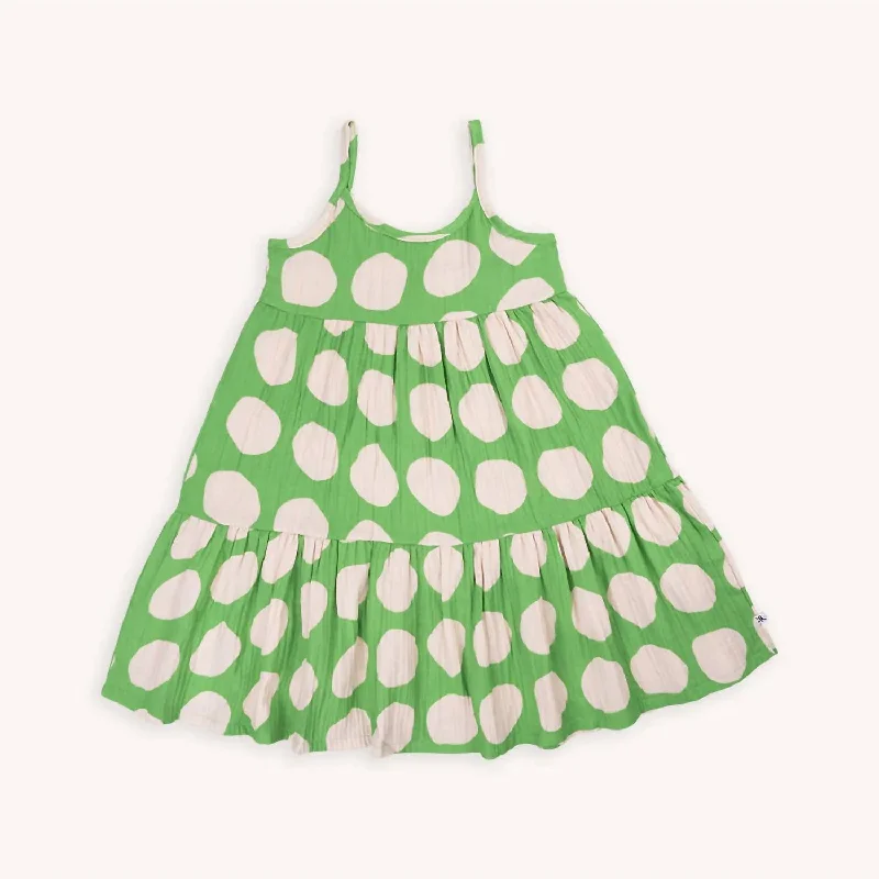 Girl's Flared Halter Dress In White/green Flowy unclassified dresses