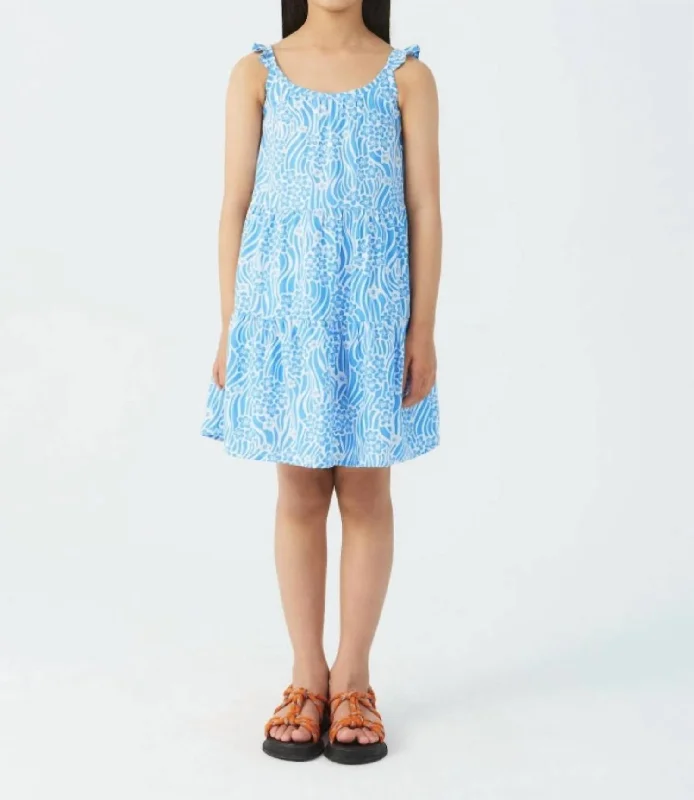 Girls Flower Print Sundresses In Blue Cocktail unclassified dresses