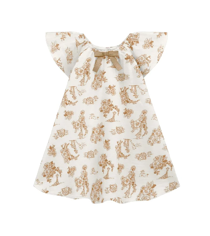 Girls Flutter Sleeveless Toile Dress In Ecru W/gold Long unclassified dresses