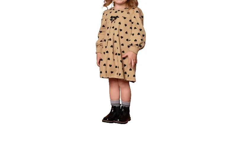 Girl's Hearts Dress In Brown/black Hearts Breathable unclassified dresses