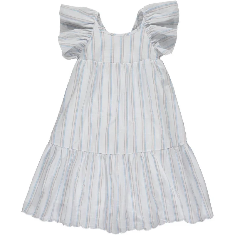 Girls Joplin Dress In White & Blue Stripe Short unclassified dresses