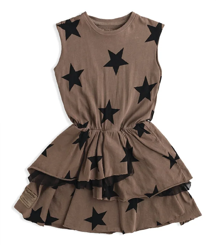 Girls Layered Star Dress In Earth Brown Club unclassified dresses