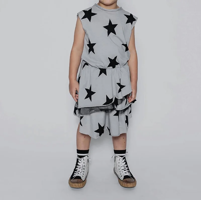 Girls Layered Star Dress In Ice Grey Printed unclassified dresses