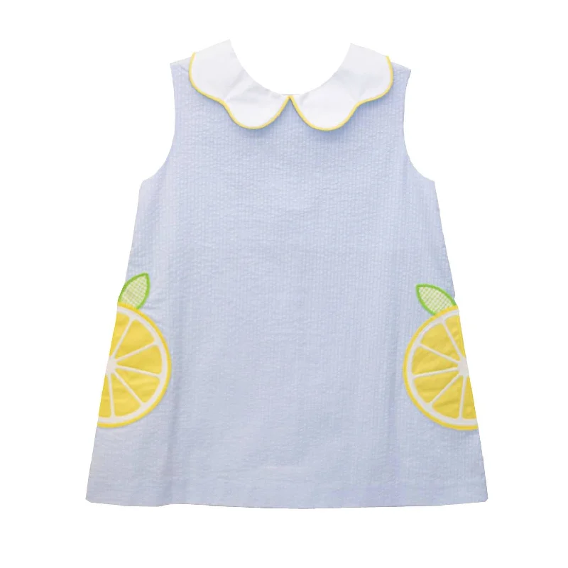 Girls' Lemon Bryar Seersucker Dress In Light Blue Vacation unclassified dresses