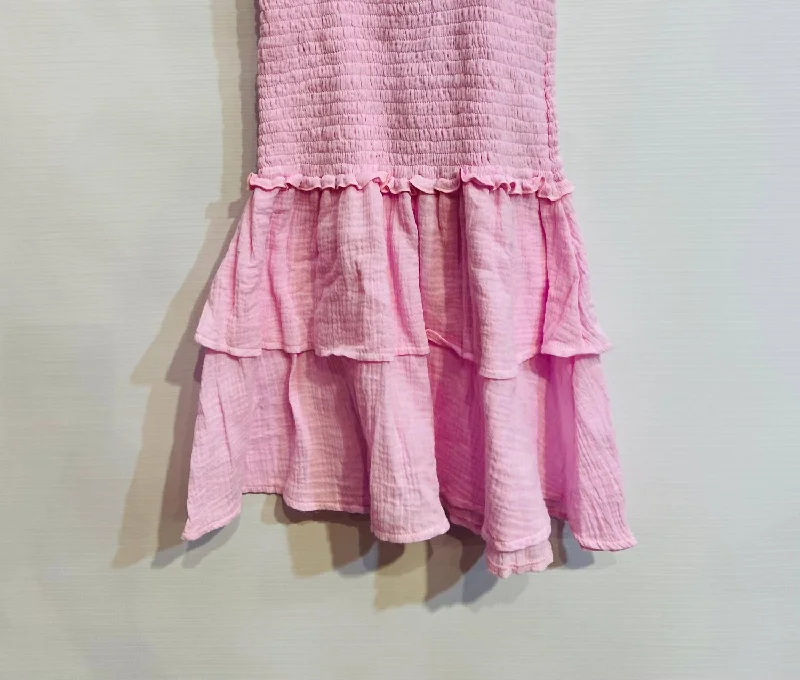 Girls' Pastel Dress W/ Shoulder Ties In Pink Holiday unclassified dresses